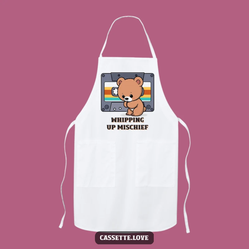 Funny Apron: Bear Cub Cassette - Retro Music Explorer Chef Gift