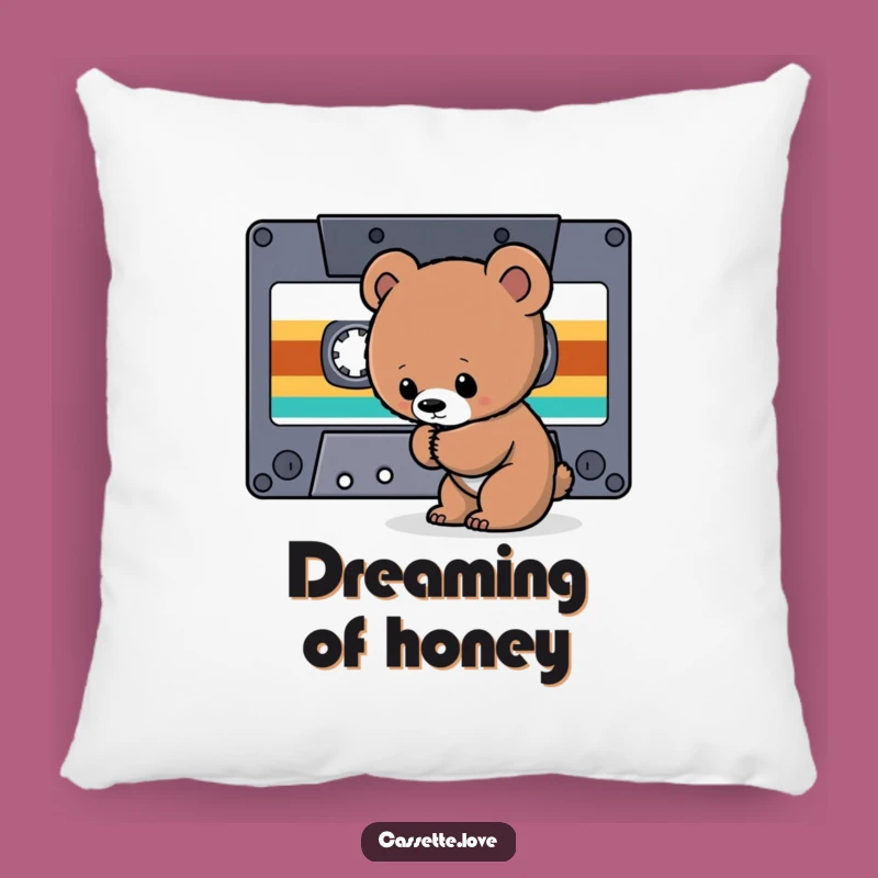 Funny Pillow: Bear Cub Cassette - Cozy Retro Music Decor