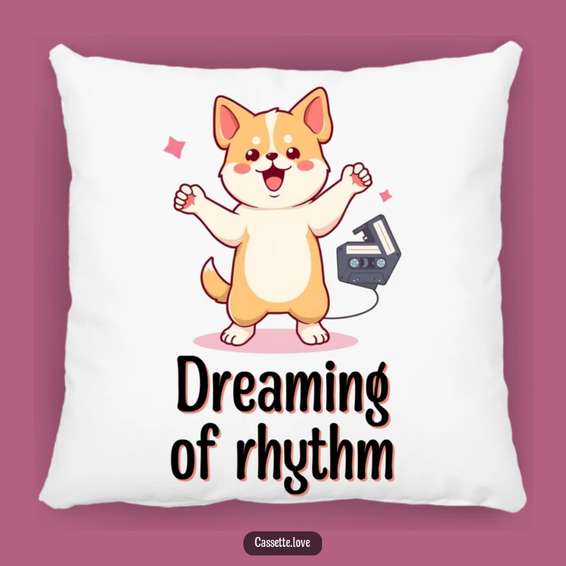 Funny Pillow: Dancing Dog Cassette - Cozy Retro Music Decor