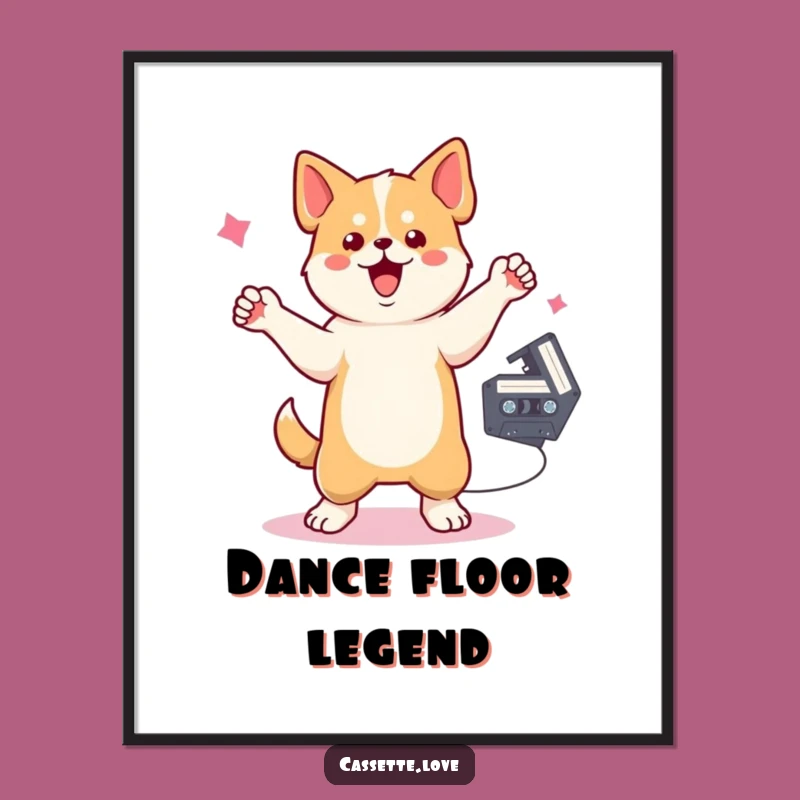 Funny Poster: Dancing Dog Cassette - Retro Music Wall Art for Fun