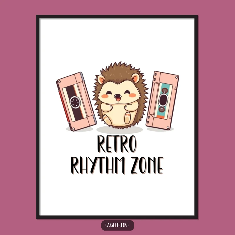 Funny Hedgehog Cassette Roll Poster: Adorable Retro Wall Art
