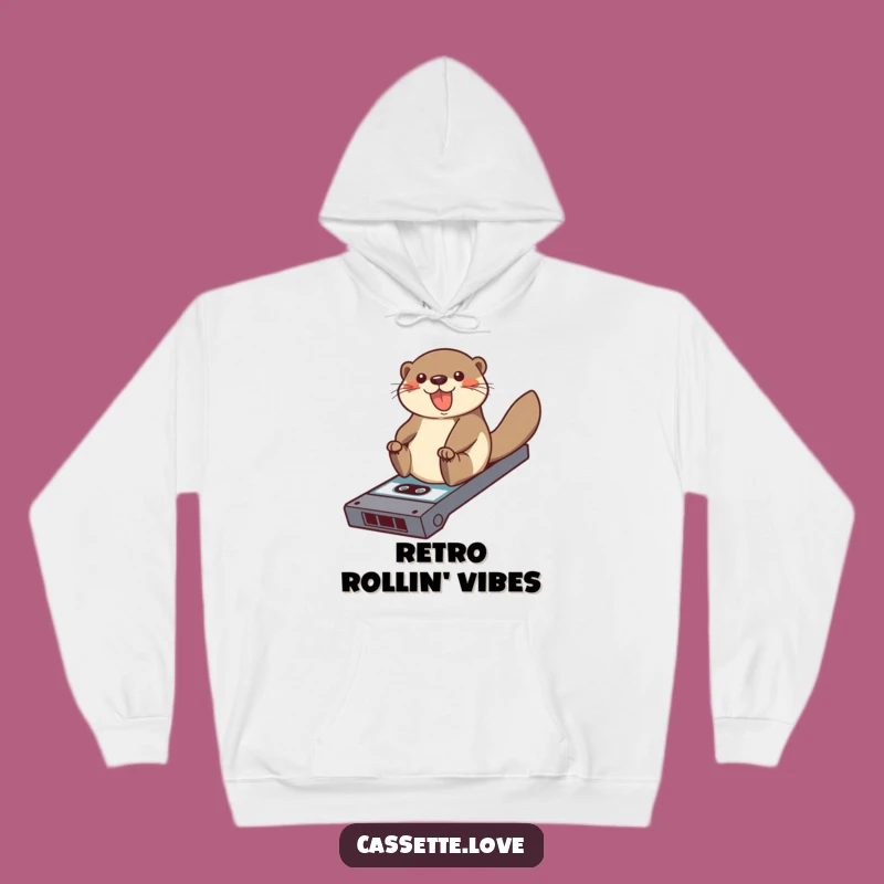 Cozy Funny Otter Cassette Ramp Hoodie: Warm Retro Music Gift