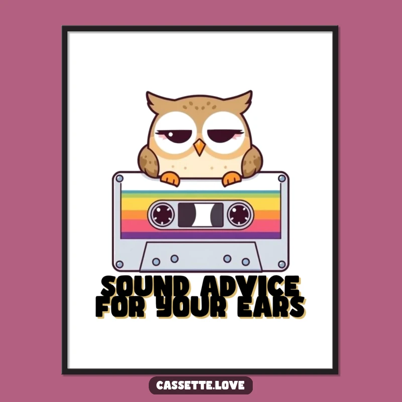 Free Printable Wall Art: Winking Owl Cassette Retro - Quirky Downloadable