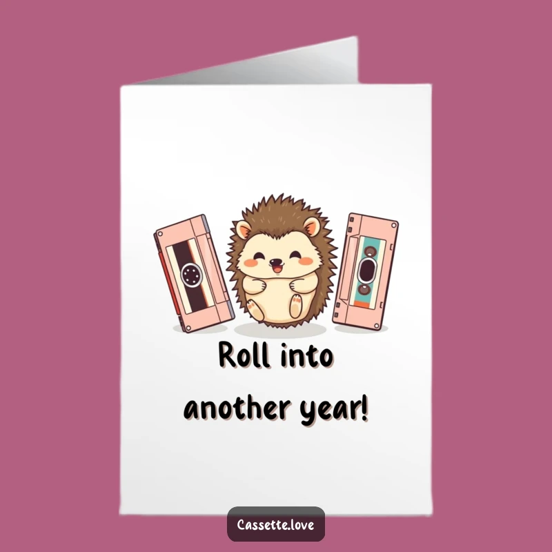 Free Printable Hedgehog Birthday Card: Retro Cassette Roll, Downloadable Funny Gift