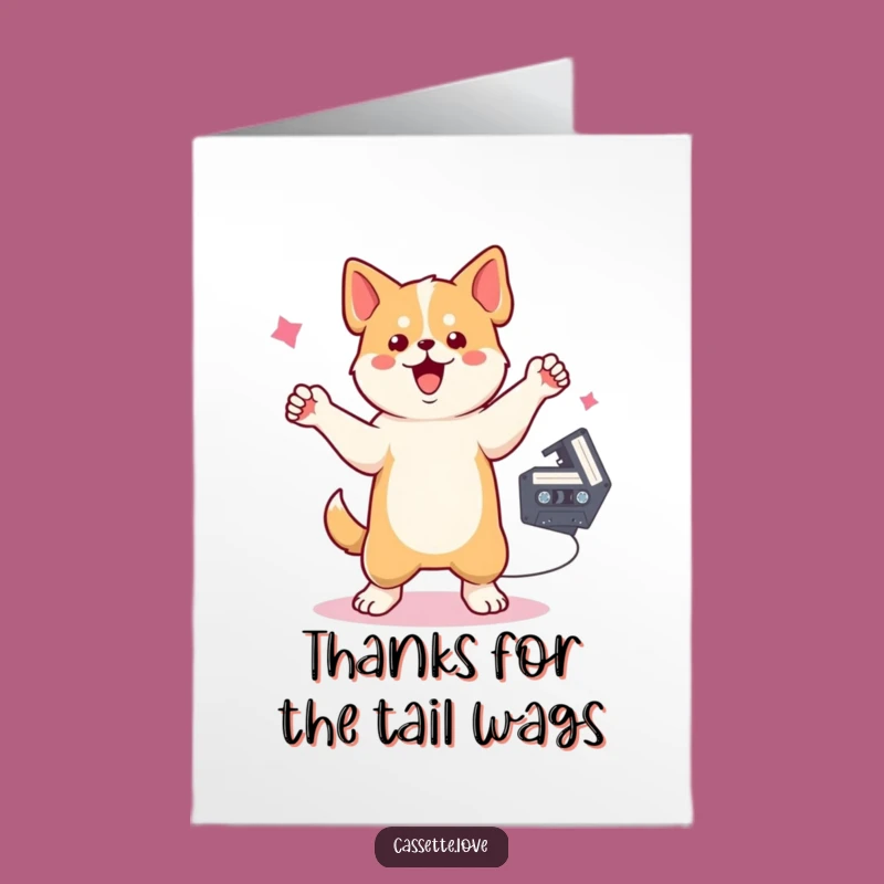 Free Printable Thank You Card: Dancing Dog Cassette Tune - Fun Downloadable