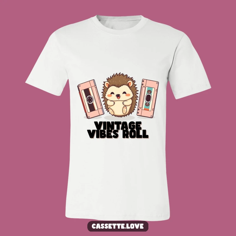 Funny Hedgehog Cassette Roll T-Shirt: Retro Music Humor Tee