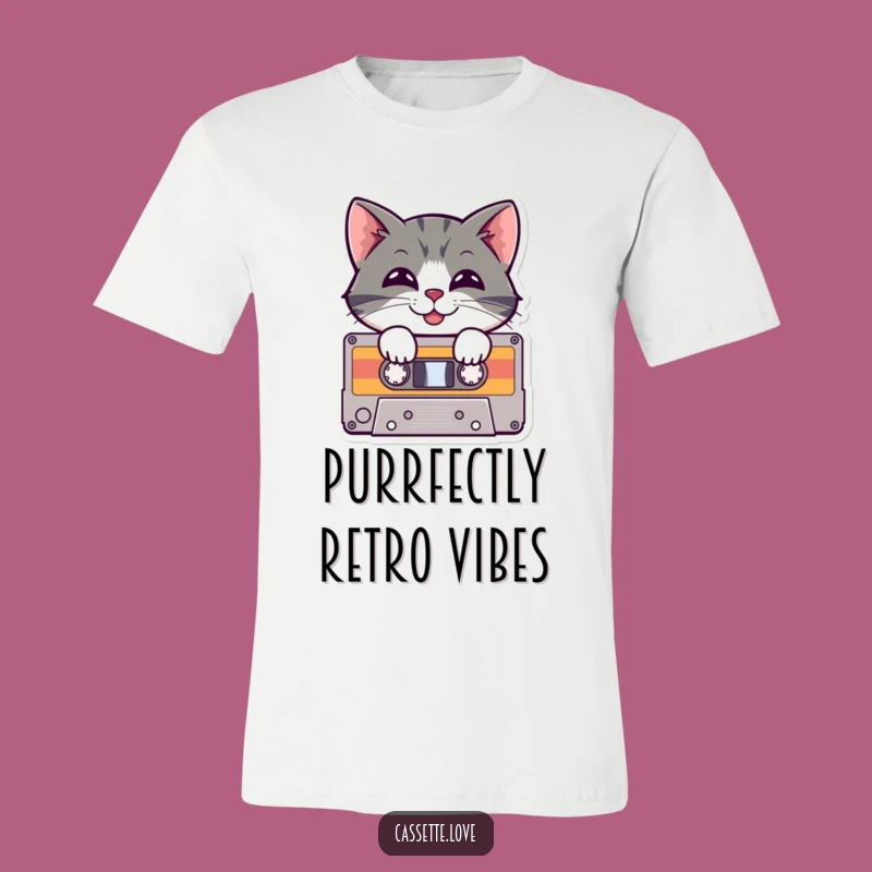 Funny T-Shirt: Cheerful Cat in Cassette Tape - Retro Music Lover Tee