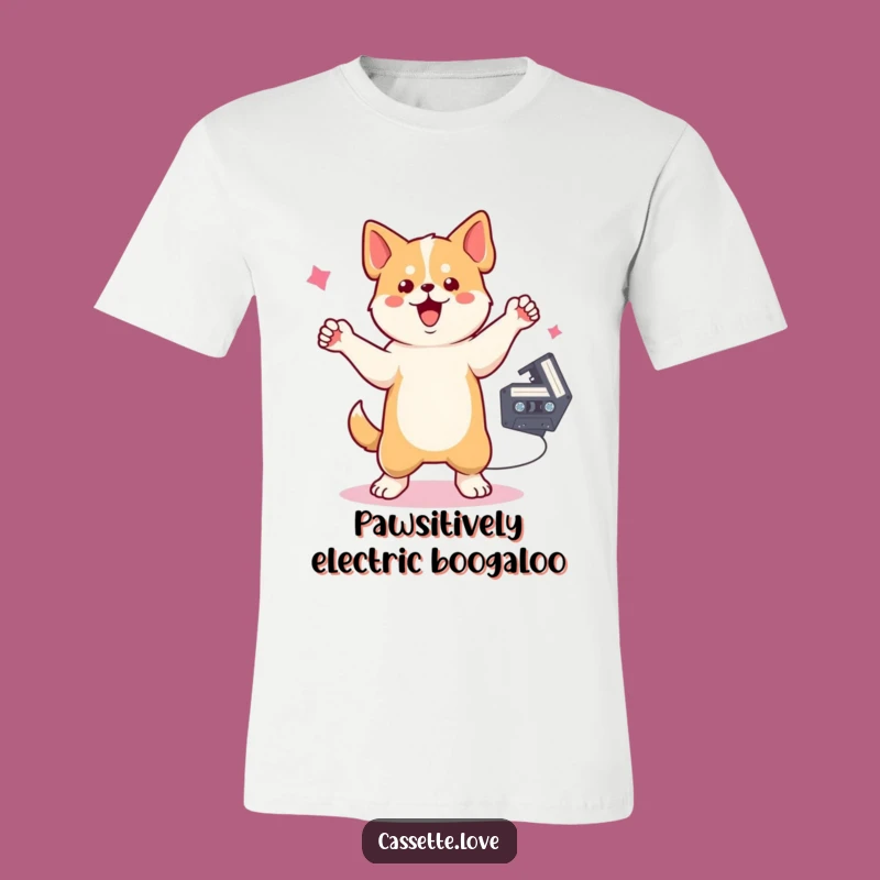 Funny T-Shirt: Dancing Dog with Cassette - Retro Music Lover Tee