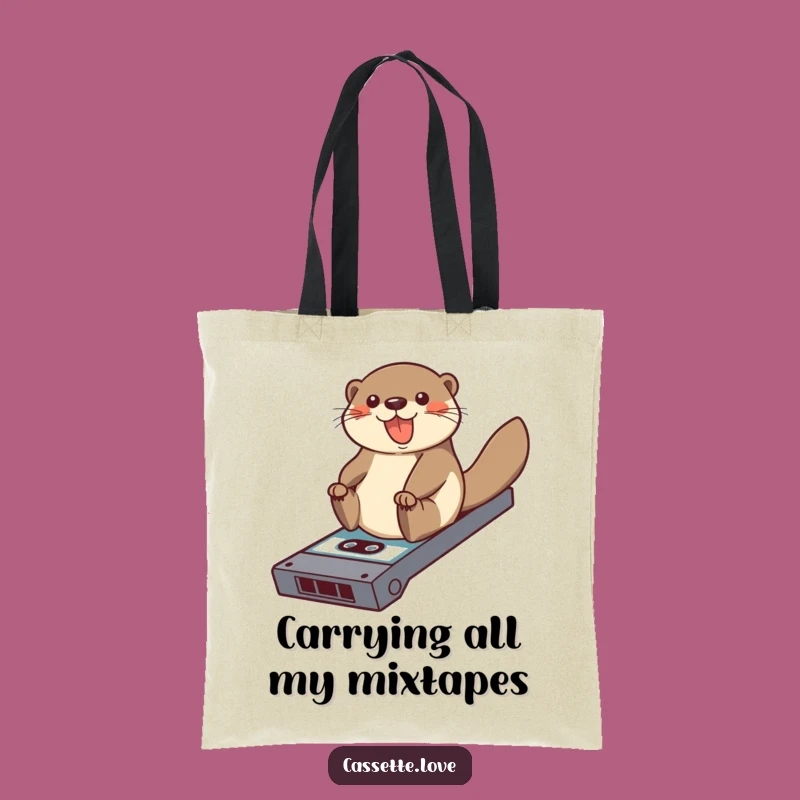 Funny Otter Cassette Ramp Tote Bag: Carry Your Tunes in Style