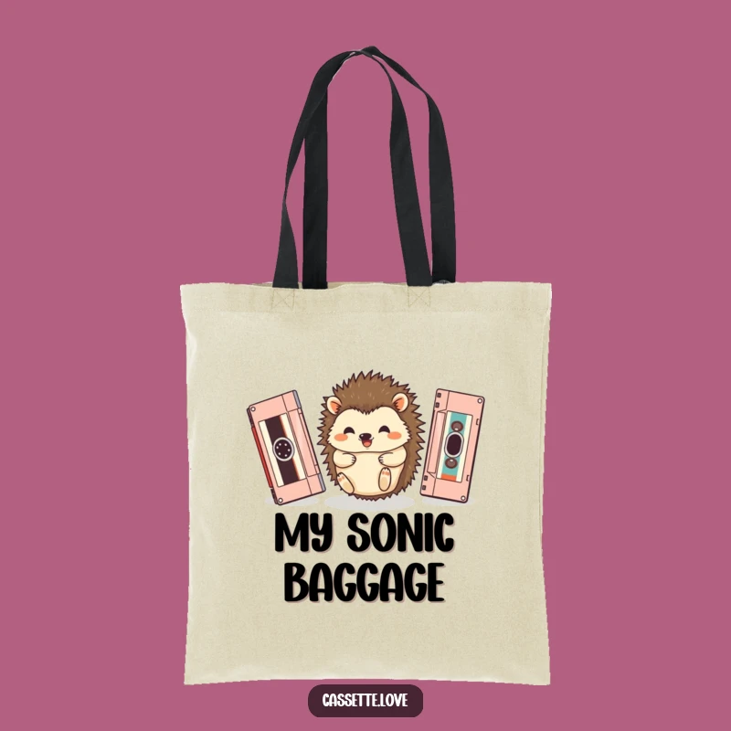 Funny Hedgehog Cassette Roll Tote Bag: Carry Your Tunes Cute